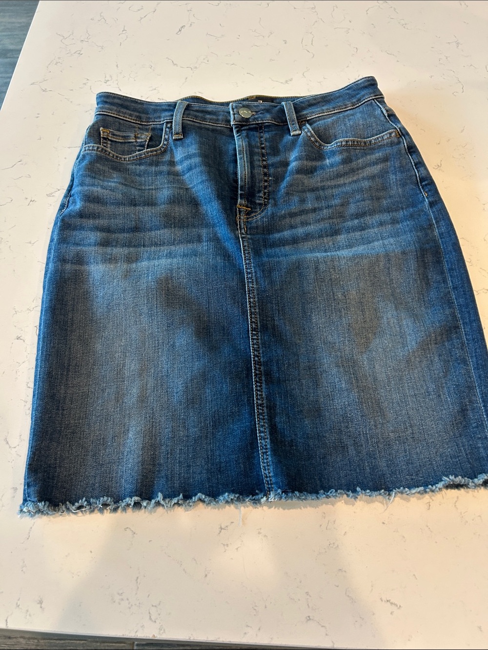 Women's Seven Blue Denim Skirt - Classic Frayed Hem
